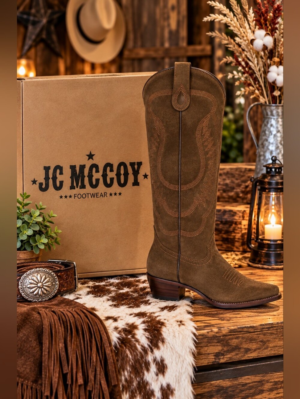 JC McCoy 2115 Caramelo Brown Suede Western Boots – Women's 7 & 9 – New